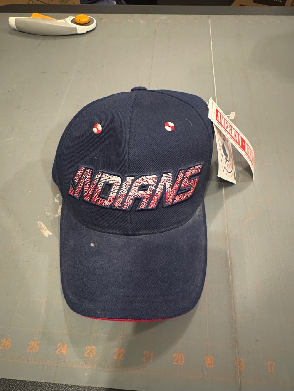 American Needle Navy Blue Baseball Cap with Red and White Embroidery